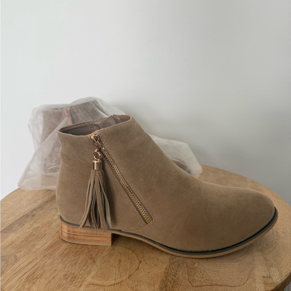Journee Collection Tan Suede Ankle Boots with Tassel